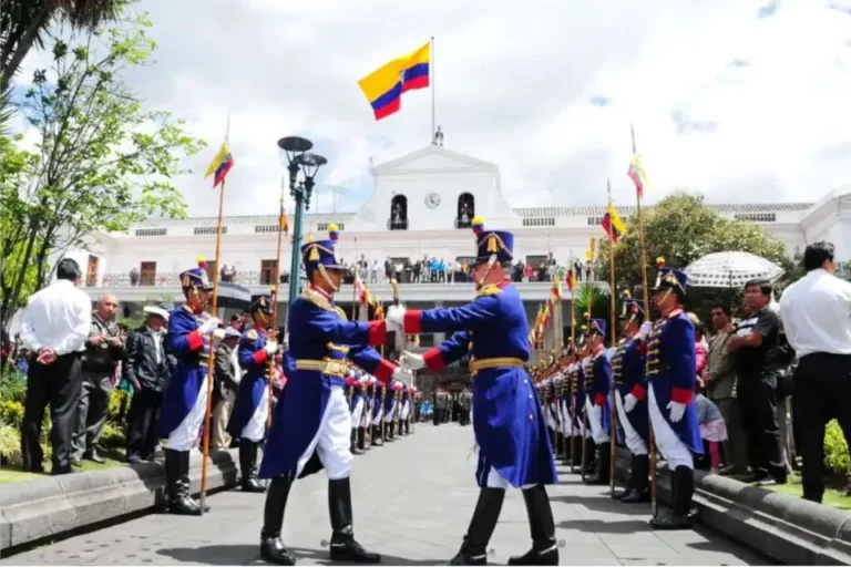 Guard ceremony at Plaza Independence near Casa Gangotena in Quito. Guard ceremony at Plaza Independence near Casa Gangotena in Quito.
