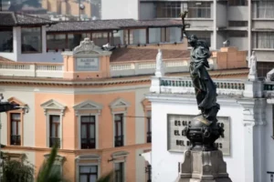Statue commemorating independence near Casa Gangotena Boutique Hotel in Quito.