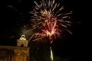 Fireworks illuminating the sky near Casa Gangotena Boutique Hotel in Quito.