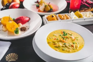 Gourmet dishes at Casa Gangotena Boutique Hotel in Quito, featuring the best fanesca.