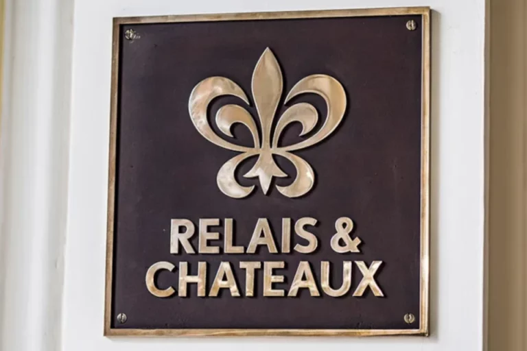 Relais & Châteaux plaque at Casa Gangotena Boutique Hotel in Quito.