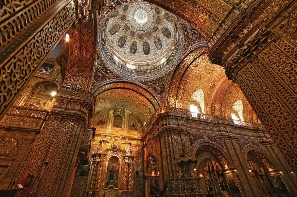 The inside of La Compañia de Jesus Church in downtown Quito. 