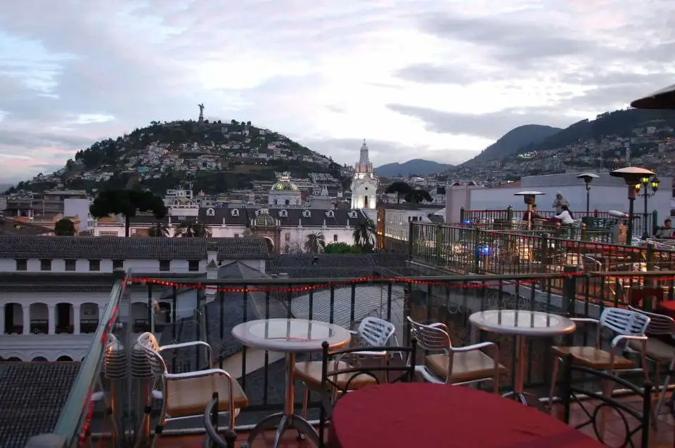 The view of El Panecillo from a rooftop in downtown Quito. 
