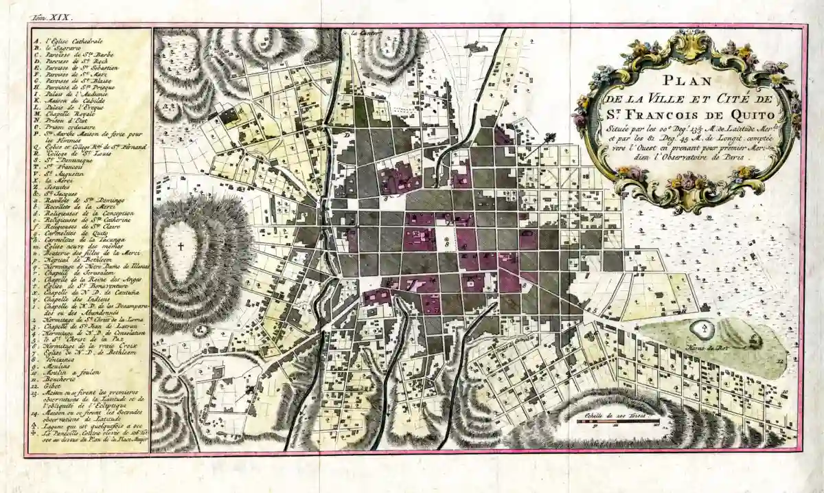 Mapa de San Francisco de Quito alrededor de 1735