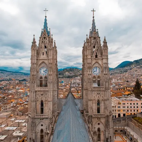 Aerial view of a majestic cathedral near Casa Gangotena Boutique Hotel in Quito. Aerial view of a majestic cathedral near Casa Gangotena Boutique Hotel in Quito.