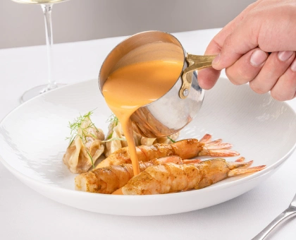 Exquisite prawn dish served at Casa Gangotena, a Boutique Hotel in Quito.